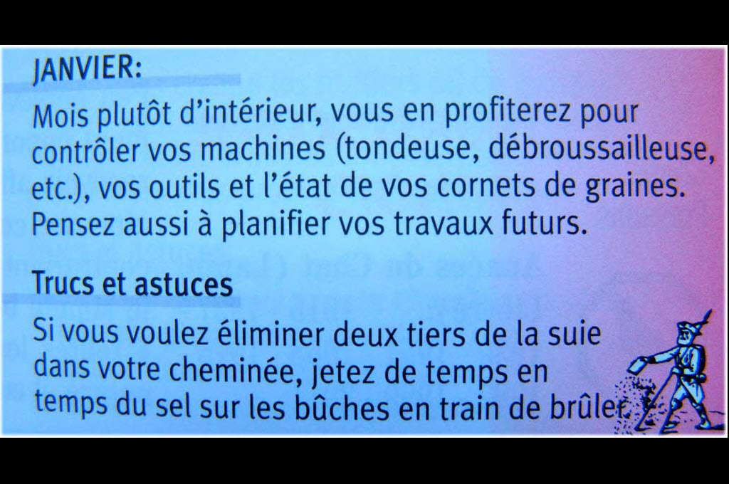Rat des Hinkenden Boten für den Monat Januar 2011 © Le Messager boiteux, Säuberlin et Pfeiffer à Châtel-Saint-Denis (FR)