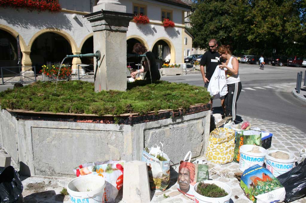 Anbringen des Brunnenschmucks © Fanny Richard, Neuchâtel, 2011