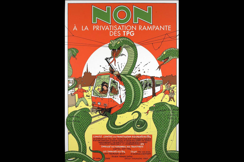 Exem (Emmanuel Excoffier): Nein zur schleichenden Privatisierung der öffentlichen Verkehrsbetriebe von Genf © Bibliothèque de Genève