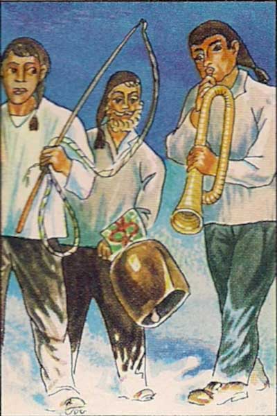 Klebebild mit Greiflern in einem Sammelalbum zu schweizerischen Volksbräuchen, 1954 © Nestlé Historical Archives, Vevey