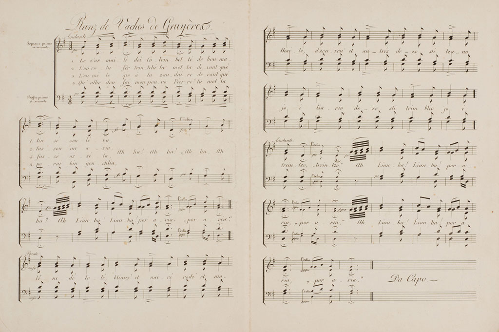 Score by François-Xavier Zürcher: Ranz de vaches des Alpes de Gruyères, 1825-1845 © Musée gruérien, Bulle