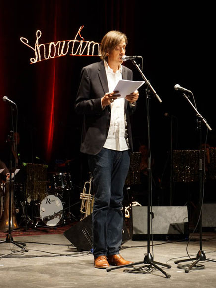 Pedro Lenz at the 15th anniversary celebration of the publishing house ‘Der gesunde Menschenversand’ at the Südpol performing arts centre, Luzern, 2013 © Catherine Huth