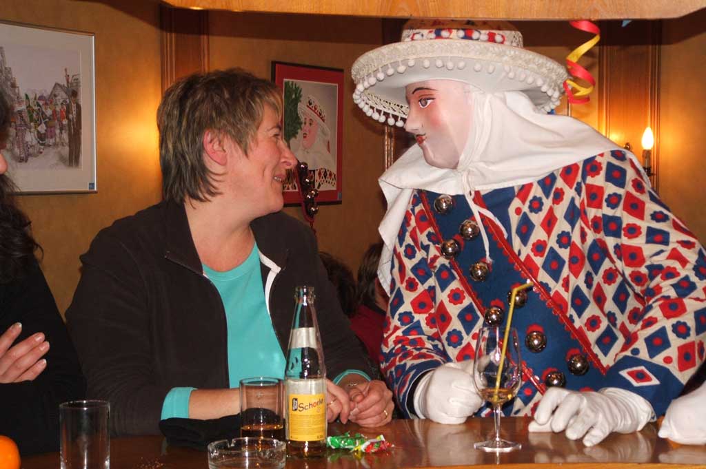 Blätz, an original carnival character, mingling in Haug Cafe/Restaurant in Schwyz in 2011 © Stefan Dettling, Schwyz