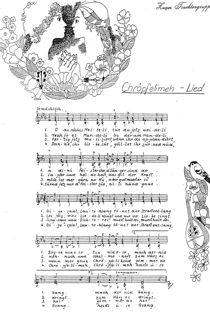 Sheet music for the Chrööpflimee song © Ernst Moos, Zug