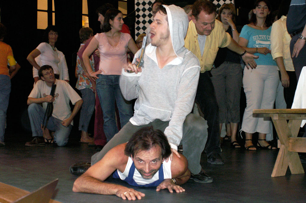 Actors putting all their energy into rehearsing their performance of the operetta 