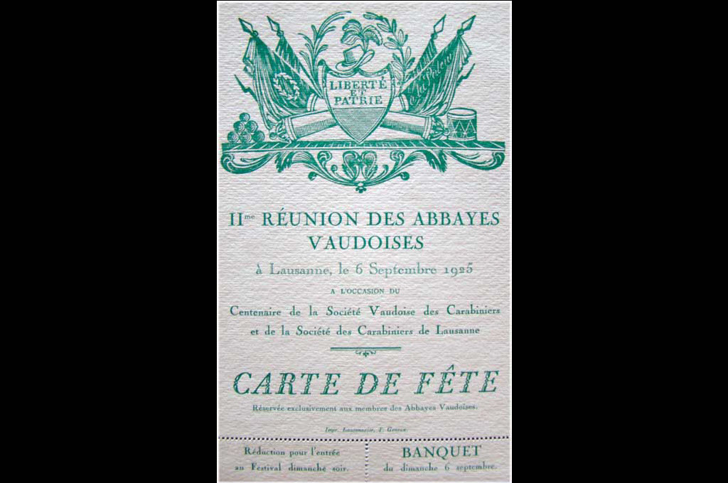 11e réunion des Abbayes vaudoises à Lausanne, 1925 : Carte de Fête © Archives de la Fédération des Abbayes vaudoises