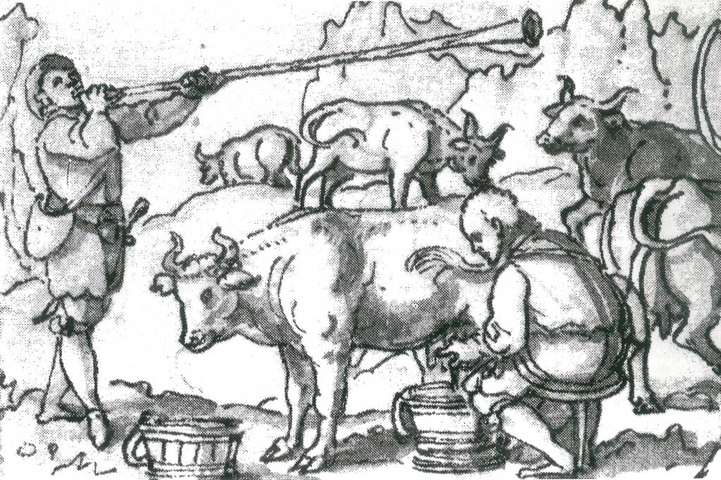 Daniel Lindtmayer : fabrication du fromage (dessin à la plume, détail, 1602)