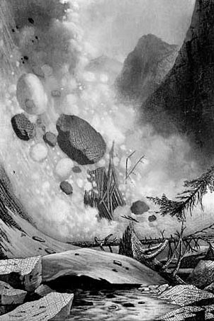 Avalanches sur la route du Simplon, Gravure, environ 1867 © Musée d’histoire du Valais, Sion