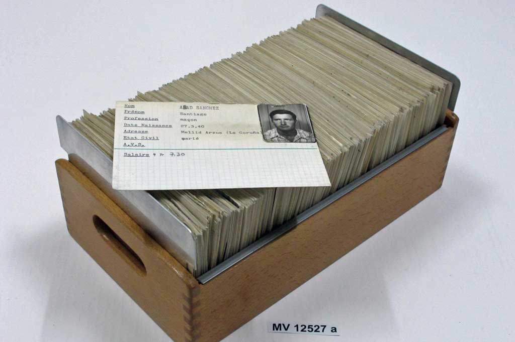 Registre manuel des ouvriers de l’entreprise de construction Bertelletto, Sion, ca. 1950-1980 © Musée d’histoire du Valais, Sion