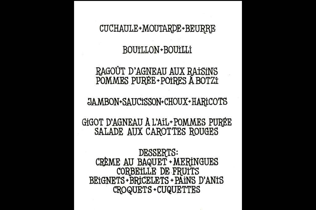 Le menu traditionnel dans un restaurant de Gruyère, années 1990 (II) © Musée gruérien, Bulle