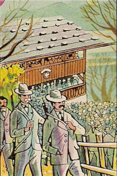 Tirs du Rütli en hommage aux anciens Confédérés. Vignette de l’album consacré aux coutumes populaires, 1954 © Nestlé Historical Archives, Vevey