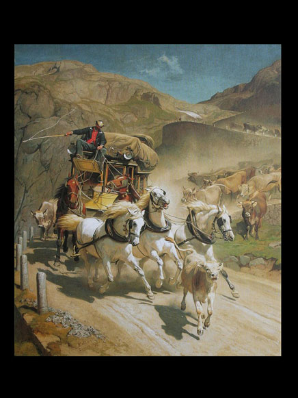 Rudolf Koller ha creato nel 1873 «Gotthardpost», un’icona dello Stato federale, dipinto otto anni prima che la galleria ferroviaria sostituisse il trasporto con carrozze