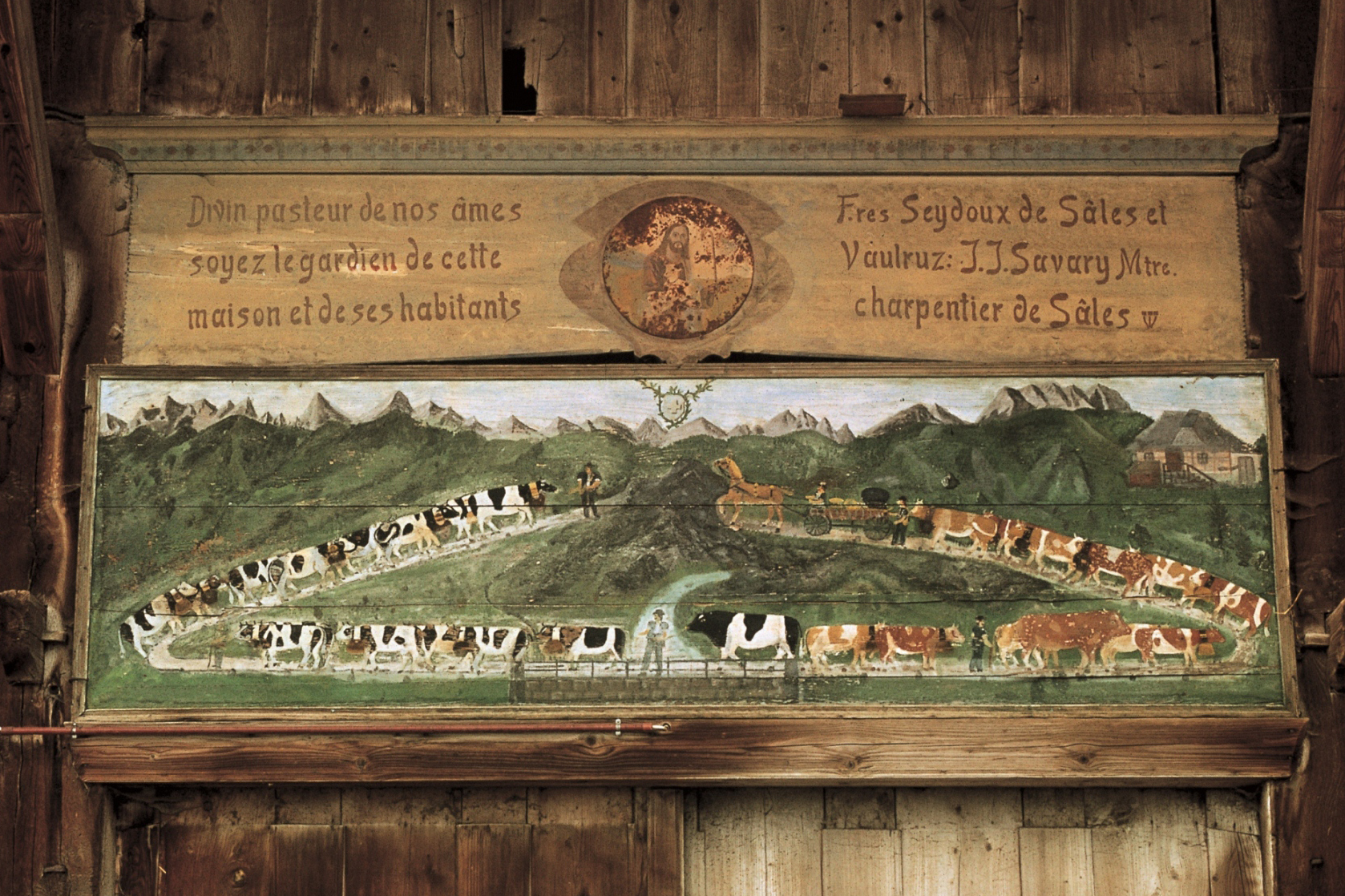 Henri Ecoffey: Salita all'alpeggio, olio su legno, prima del 1925, 94 x 313,5 cm © Musée gruérien, Bulle