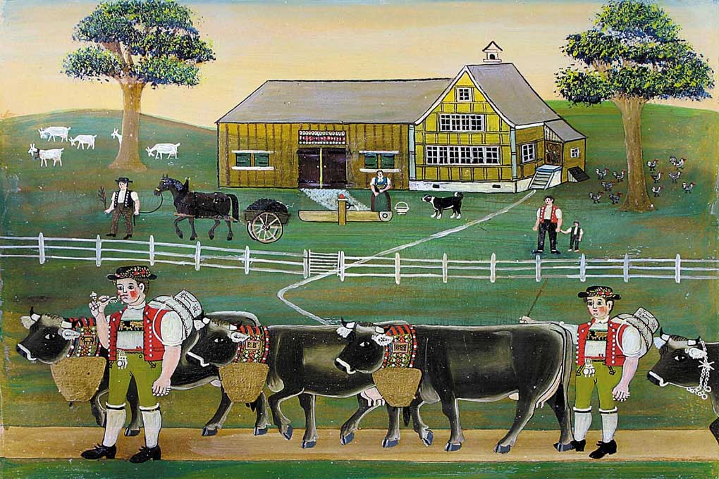 Franz Anton Haim: «Alpfahrt vor Bauernhaus», 1889 © Museum Appenzell, Appenzell