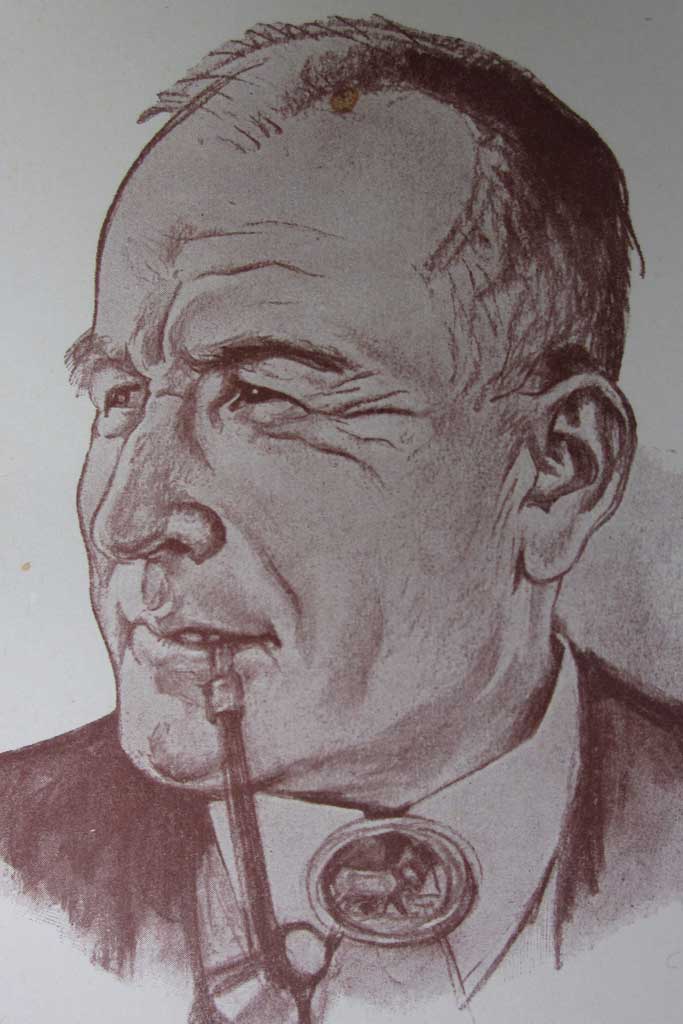 Jakob Hartmann (disegno di Hans Schaad, copertina del libro «Stöck ond Stuude», 1933) © Weber-Verlag, Heiden, 1933