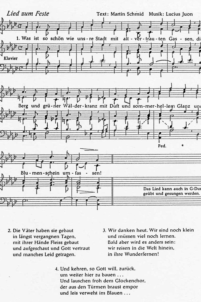 «Das Churer Stadtlied»: la canzone della Città di Coira © Martin Schmid (Text), Lucius Juon/Stadtschule Chur, 1965