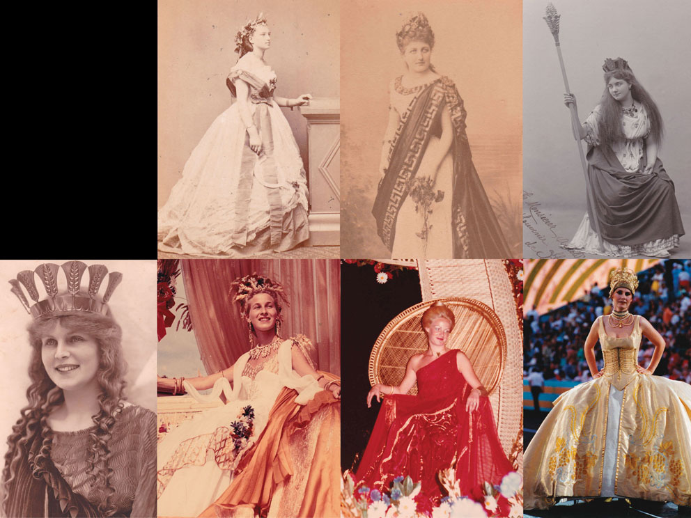 Ceres, deessa da la racolta. Fotografias da sias differentas inscenaziuns en las ediziuns dal 1865, 1889, 1905, 1927, 1955, 1977 e 1999 (da sur engiu e da schnestra a dretta). © Confrérie des Vignerons