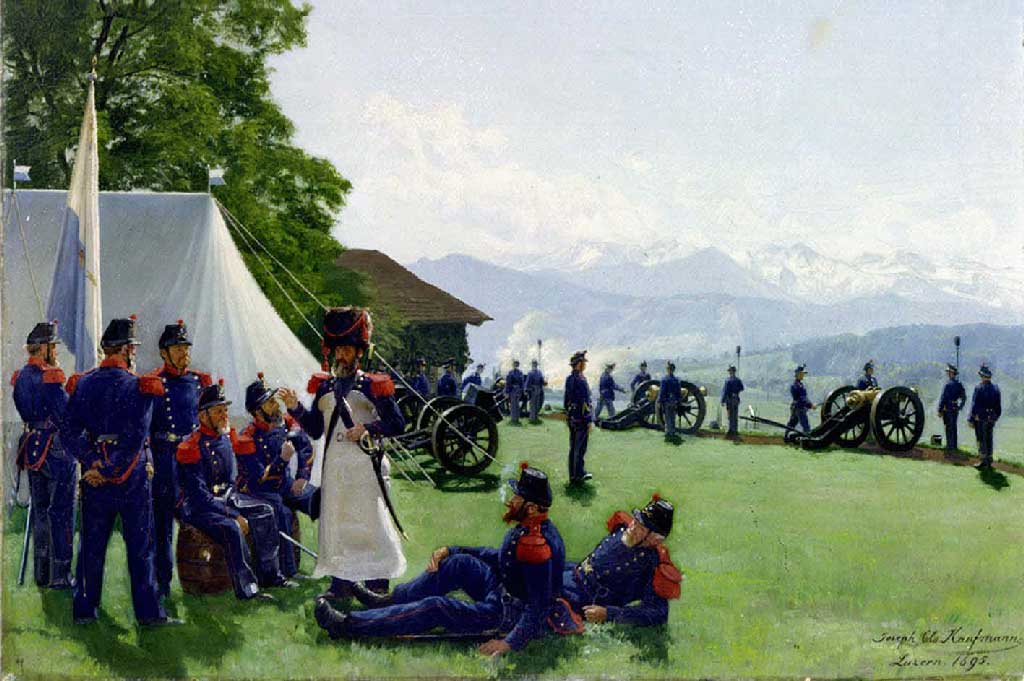 Sajettar da Sontgilcrest l'onn 1895, maletg en ieli da Joseph Clemens Kaufmann © Herbert Bitzi, Stansstad/Bruderschaft der Herrgottskanoniere Luzern