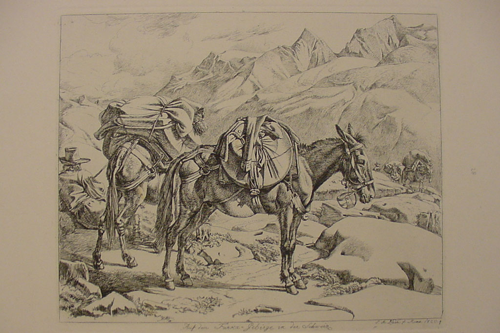 Johann Adam Klein (1792-1875): Sin la muntogna dal Furca en Svizra, gravura sin palpiri, 1820 © Stiftung Roth, Burgdorf